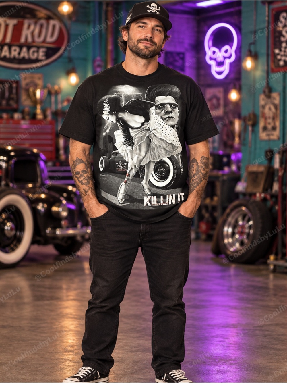 Fresh Cut Frankenstein and Bride Killin It Graphic T-Shirt Large